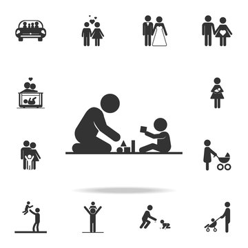 father playing on the floor with a child. Detailed set of family icons. Premium quality graphic design. One of the collection icons for websites, web design, mobile appfamily