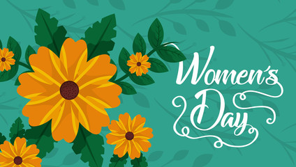 Fototapeta na wymiar happy womens day card yellow flowers floral background vector illustration