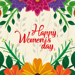 happy womens day card natural decoration flowers border vector illustration