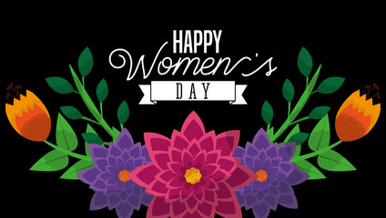 beautiful flowers on the dark background - happy womens day card vector illustration