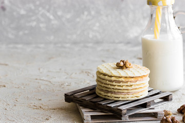Waffle cookies with milk