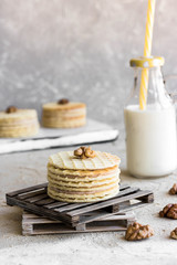 Waffle cookies with milk