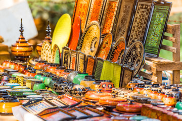 Souvenir in the local market in Bagan, Myanmar. Close-up.