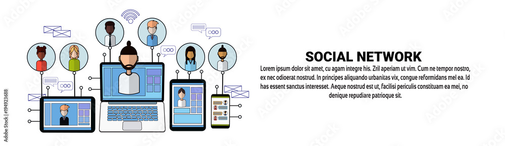 Poster social network web banner with copy space business networking connection concept illustration