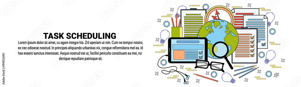 Poster task scheduling web banner with copy space business planning time management concept vector illustra