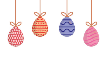 colorful easter eggs hanging over white background vector illustration