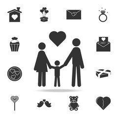 family silhouette with heart icon. Detailed set of signs and elements of love icons. Premium quality graphic design. One of the collection icons for websites