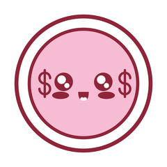Obraz premium flat line colored kawaii coin vector illustration