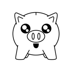 flat line uncolored kawaii piggybank over white background  vector illustration