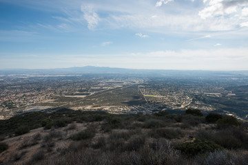 Aerial View of the City of Claremont, Ontario, Upland, Rancho Cucamonga, Montclair, and Pomona from Potato Mountain, Mount Baldy, California