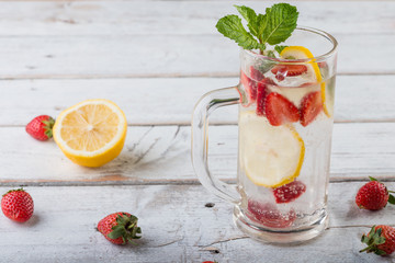 Strawberry juice and lemon soda juice mixed with soda