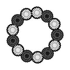 flat line monochromatic round  frame  flower over white background vector illustration