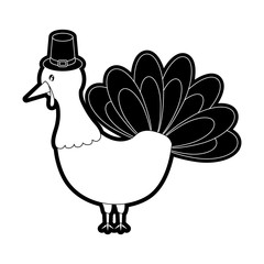 flat line monochromatic turkey  thanksgiving over white  background vector illustration