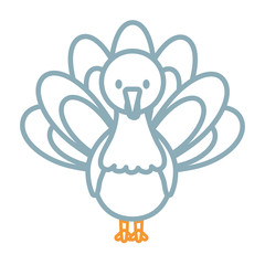 flat line colored turkey  thanksgiving over white  background vector illustration