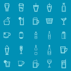 Beverage line color icons on blue background