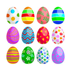 Set of Easter eggs with different texture. Happy Easter, Spring holiday. Illustration isolated on white background.