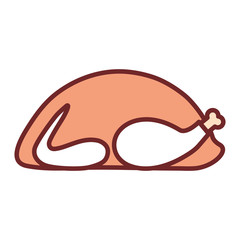 flat line colored  roast turkey over white background vector illustration