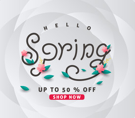 Spring sale background layout with beautiful colorful flower for banners,Wallpaper,flyers, invitation, posters, brochure, voucher discount.Vector illustration template.