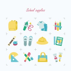 カラフルな学用品のベクターイラストのセット