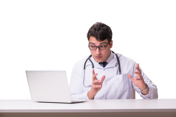 Doctor in telemediine mhealth concept on white