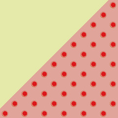 Illustration with red sugar cookies – Minimalism –pastel yellow and red panels – copy space for advertisement, product display or announcement