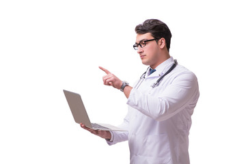 Doctor in telemediine mhealth concept on white