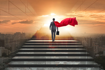 Businessman superhero successful in career ladder concept - obrazy, fototapety, plakaty