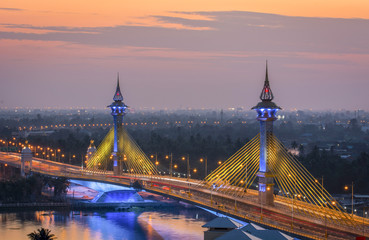 Naklejka premium Maha Chesadabodindranusorn Bridge is a bridge over the Chao Phraya River in area of Nonthaburi province near Bangkok, Thailand.