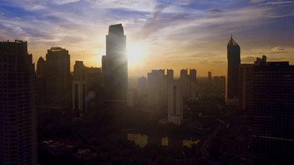 Fototapeta premium Silhouettes of Jakarta high office buildings in the morning