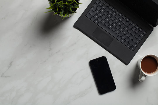 Modern Flat Lay Laptop And Coffee