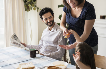 Family having breakfast together