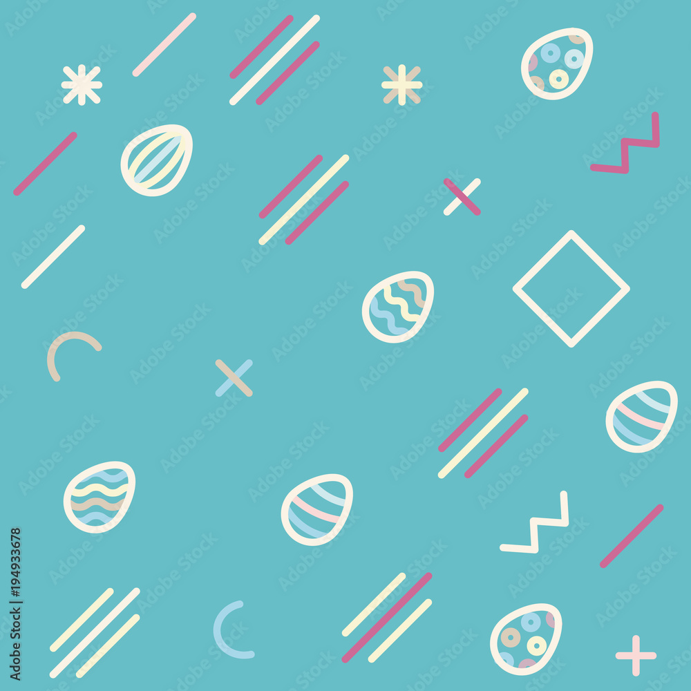 Aufkleber geometric cheerful pattern with easter eggs. memphis 80's and 90's graphic trendy style. background 