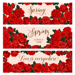 Red flower frame of Spring Season greeting banner