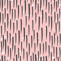 Vector abstract hand drawn seamless patterns. Black and white doodle universal background made with hatch or stylized fur on pink background. Trendy scandinavian design concept for fashion textile