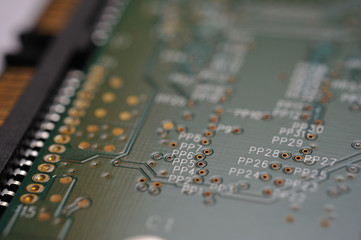 Close up computer electronic circuit board 