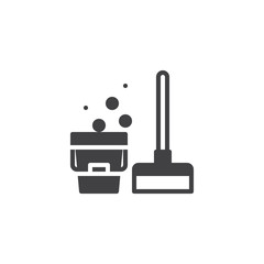 Mop and bucket vector icon. filled flat sign for mobile concept and web design. Cleaning mop simple solid icon. Symbol, logo illustration. Pixel perfect vector graphics