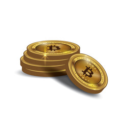 Golden Bitcoins and New Virtual money concept, 3d rendering isolated on white background. Stacks of many gold coins with icon