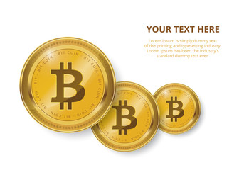 Bitcoin. Physical bit coin. Digital currency. Cryptocurrency. Golden coin with bitcoin symbol isolated on white background