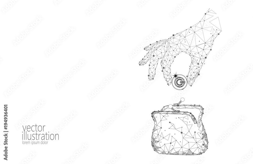Aufkleber low poly hand puts gcc coin cryptocurrency wallet. future e-commerce digital international finance b