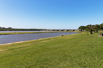 Green Mowed Lawn and Umgeni River Estuary Landscape