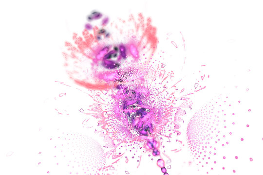 Abstract exotic pink flower with sparkling drops. Fantasy fractal composition. Psychedelic digital art. 3D rendering.