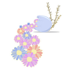 Decorative egg for easter. Colored with flowers. Verba. Delicate pastel. Vector illustration