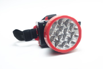 LED headlamp isolated on white background.
