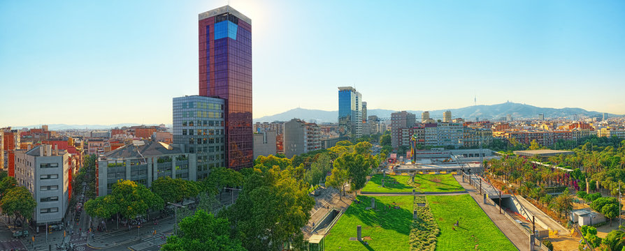 Panorama on the urban center of Barcelona, the capital of the Au