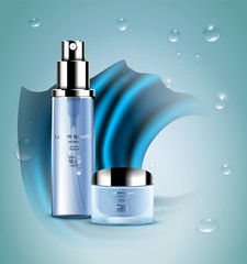 Luxury cosmetic Bottle package skin care cream, Beauty cosmetic product poster, with Bokeh and smoke background