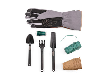 Garden tools on isolated white background