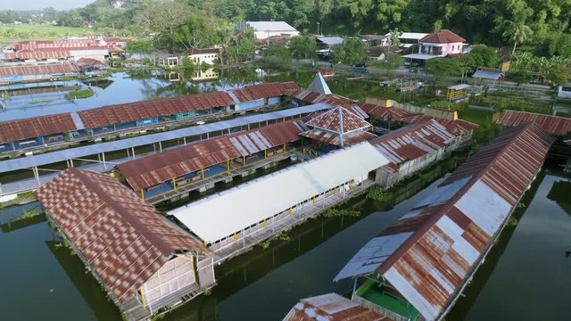 Cinematic Aerial footage traditional fishing place in Central Java, Indonesia.