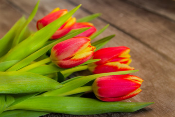 Bouquet of red-yellow tulips