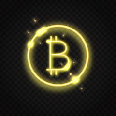 Transparent neon bitcoin sign