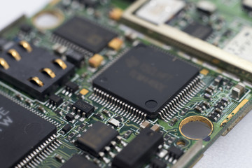 Closeup circuit board with electronic components